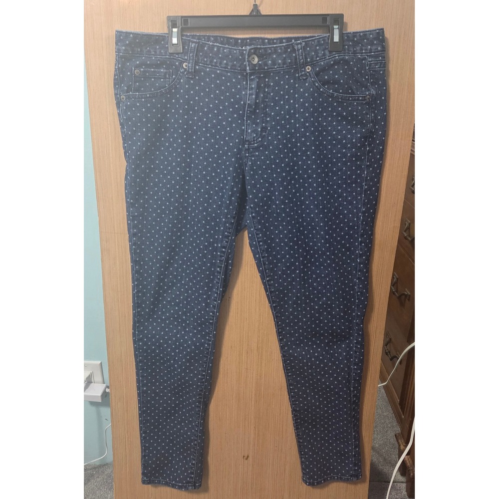 Merona Size 14 Ankle Skinny Jeans Women's Blue‎ Polka Dot Stretch Denim Mid Rise